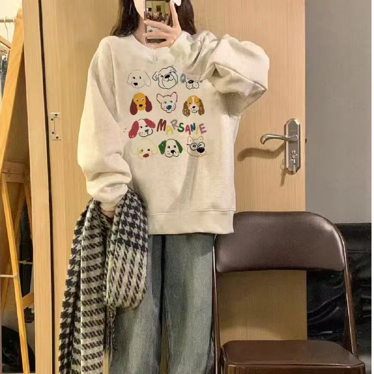 春秋冬美式韩系慵懒宽松休闲连帽卫衣加厚加绒女士纯棉套头女款