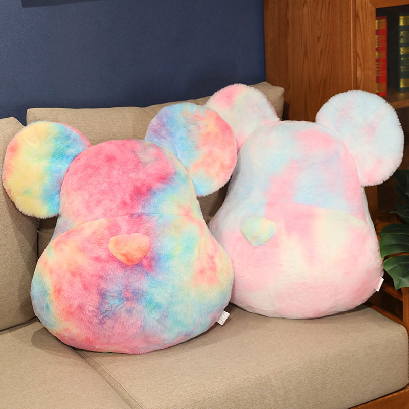 彩虹渐变熊头毛绒玩具可爱卡通抱枕玩偶粉色蓝色公仔