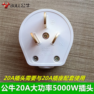 公牛20A大功率插头5000W柜式空调250V家用单相铜三脚扁角T20正品