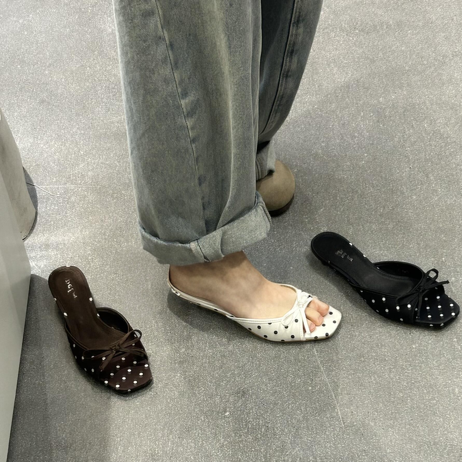 opel女鞋波点凉拖蝴蝶结鞋女图片