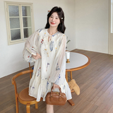 法式超好看宽松刺绣连衣裙2025春夏新款小个子慵懒风度假鱼尾裙子，女装连衣裙，西子