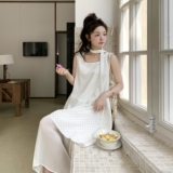 时尚波点拼接无袖背心连衣裙女2025夏季新款设计感收腰时髦连衣裙，女装连衣裙，西子