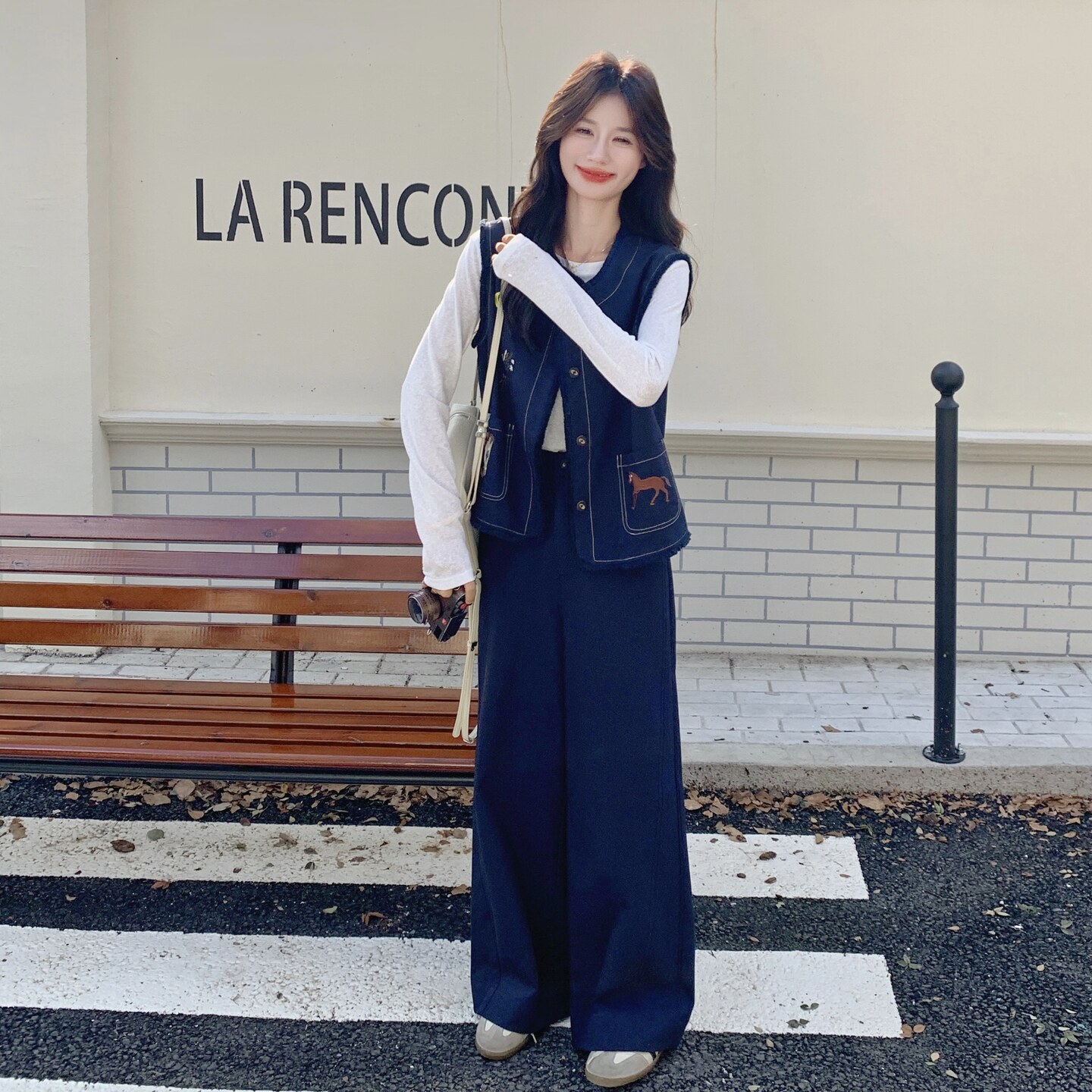 【新款】老钱风牛仔马甲三件套2C059-8626-P185-278,女装套装/套裙,西子