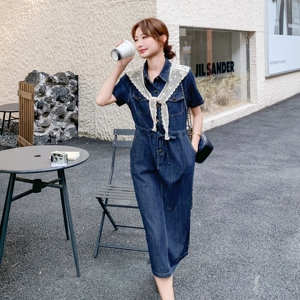 蓝色法式牛仔衬衫连衣裙女2025年夏季新款高级感气质收腰显瘦长裙图片