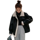 【现货】高品质升级面料帅气羊羔毛机车皮衣096-6653P175控248，女装短外套，西子