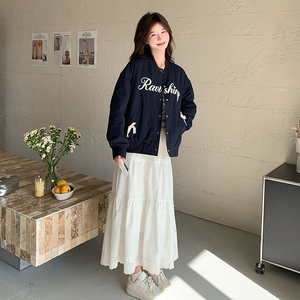 蓝色学院风棒球服外套女2025春秋季新款休闲韩系显瘦短款夹克上衣图片