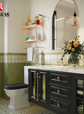 法式复古海基布卫生间瓷砖墙砖 美式绿色浴室厕所小花砖厨房地砖