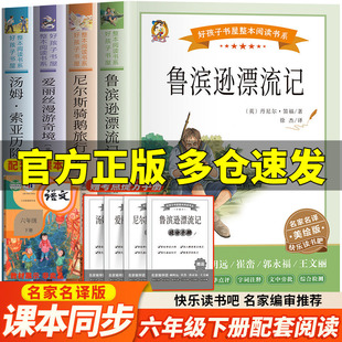 全套4册 鲁滨逊漂流记六年级必读课外书快乐读书吧六年级下册汤姆索亚历险记尼尔斯骑鹅旅行记爱丽丝漫游奇境正版原著小学生人教版