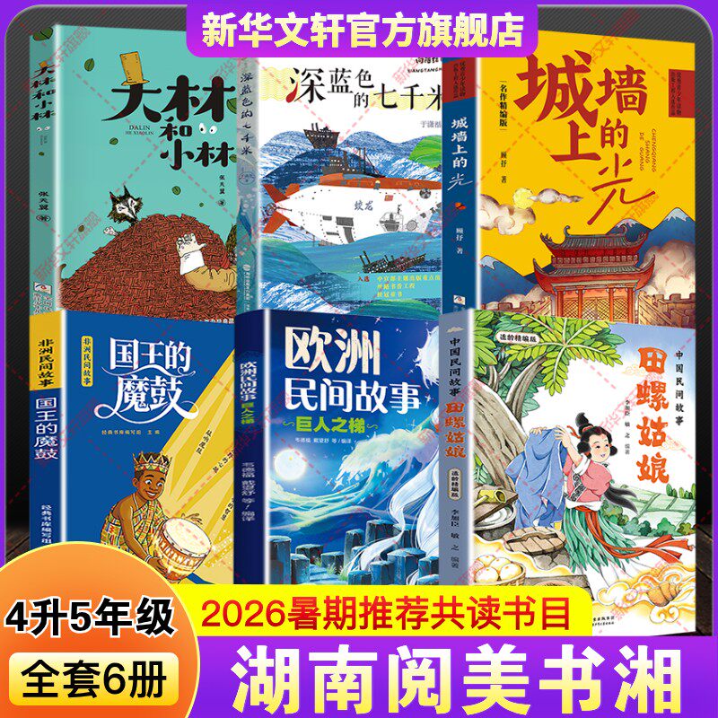 湖南阅美书湘2026暑假四升五年级必课外阅读书中国民间故事田螺姑娘欧洲巨人之梯非洲国王的魔鼓城墙上的光深蓝色七千米大林和小林