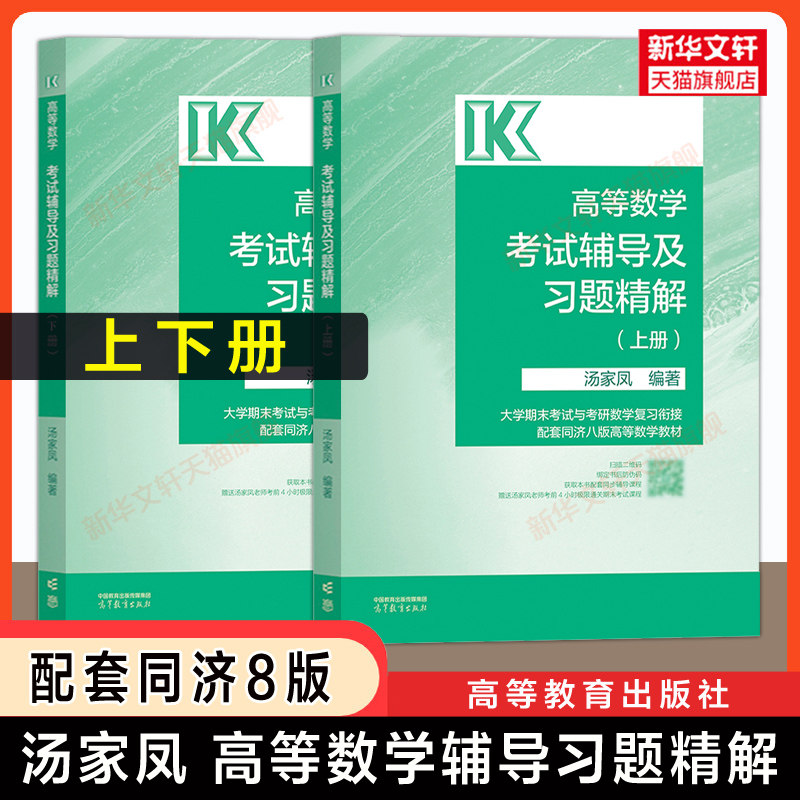 高教社官方 汤家凤 高等数学同济大学第八版上下册考试辅导及习题精解 同步指南及习题集练习题册大一教材课本高数全解指导辅导书