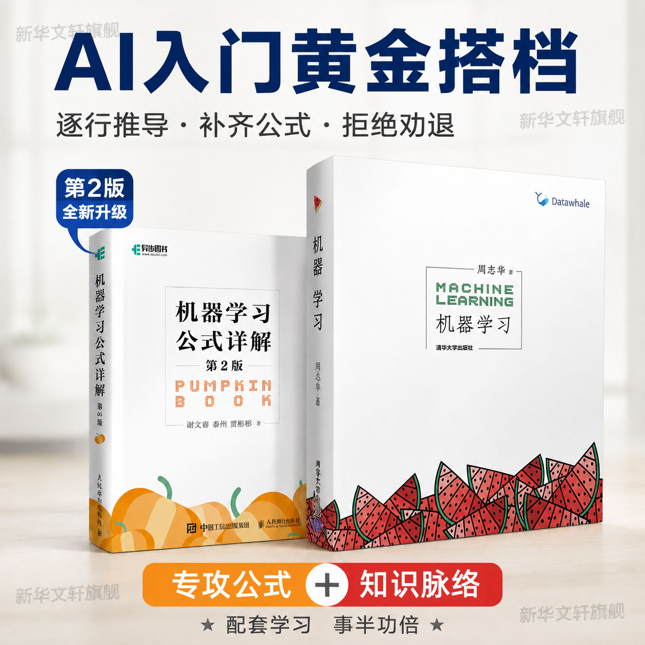 机器学习周志华+机器学习公式详解第2版 机器学习西瓜书南瓜书2册人工智能入门教程深度学习计算机程序设计chatgpt书籍 新华正版书