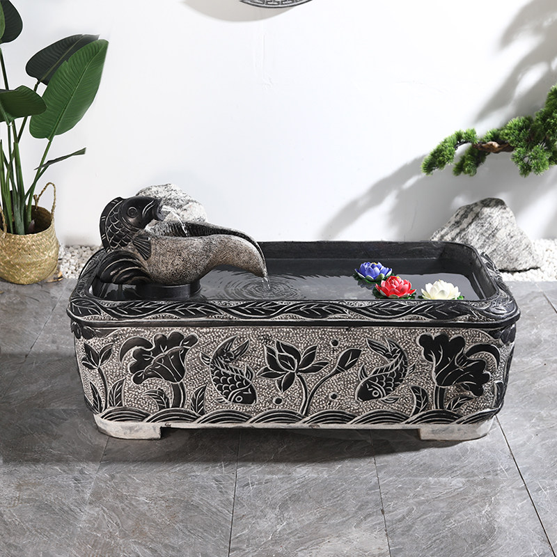 石槽鱼缸青石水槽流水养鱼石槽花盆仿古洗手盆户外室内庭院石雕摆