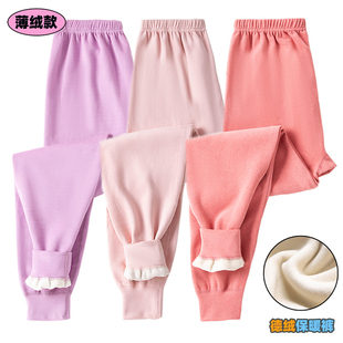 秋冬胖女童德绒打底裤中大儿童一体绒薄绒秋裤高腰加裆加肥棉毛裤