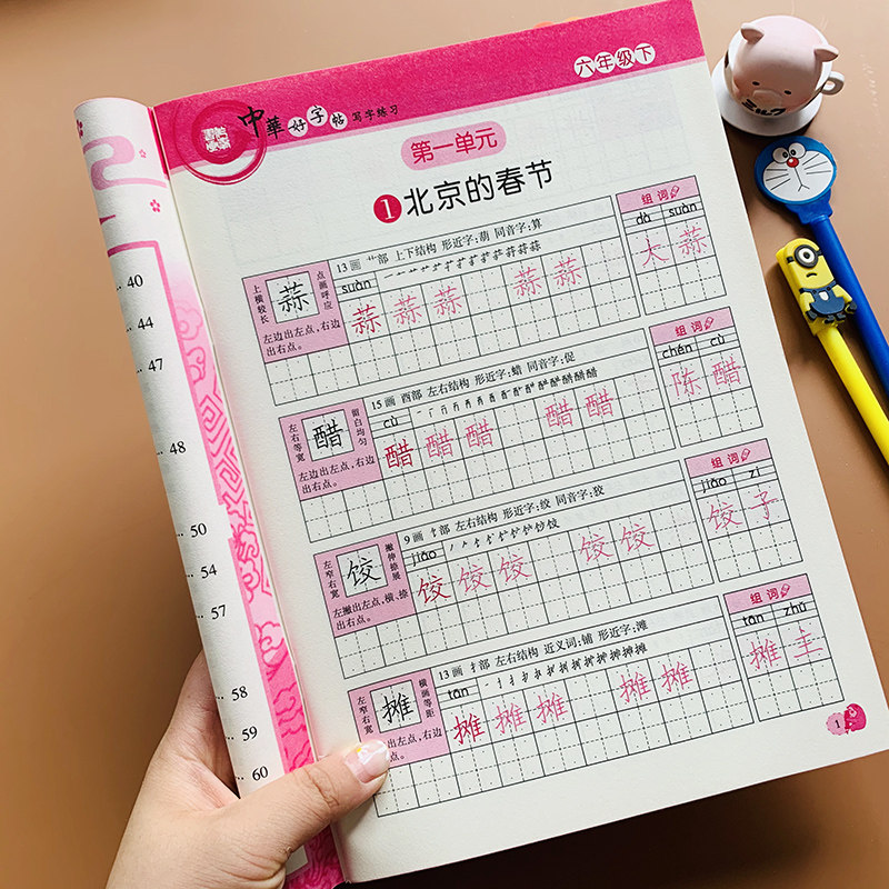 新版小学六年级下册语文字帖人教部编版同步课本生字词语句子段落临摹