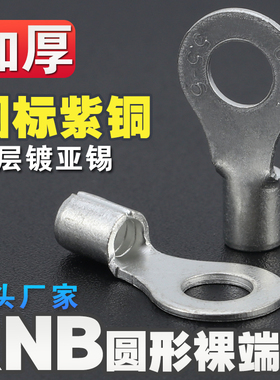 国标紫铜鼻子加厚RNB1/2/3-4/5/6/8圆形裸接线端子头O型冷压线耳