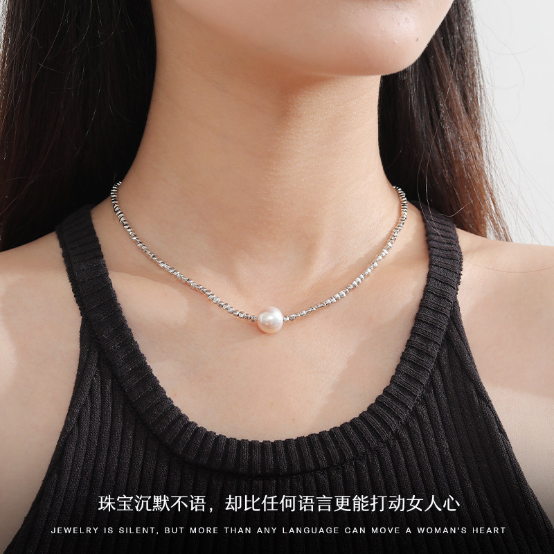 S925纯银碎银子颈链天然淡水珍珠项链叠戴素链锁骨链轻奢小众精致