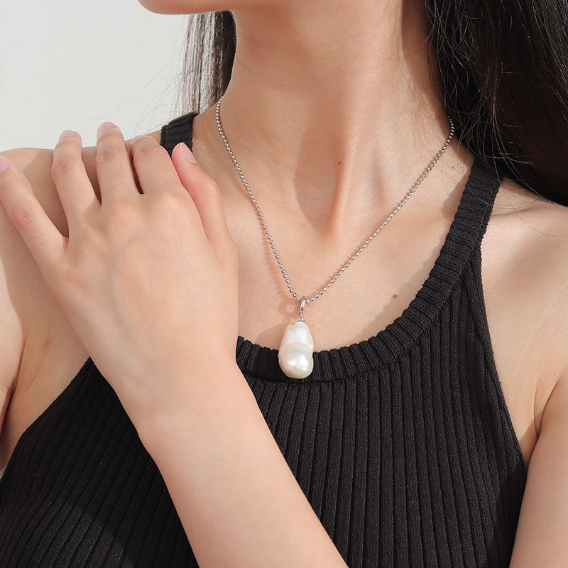 巴洛克天然珍珠项链异形珍珠吊坠大颗粒轻奢小众设计简约锁骨链