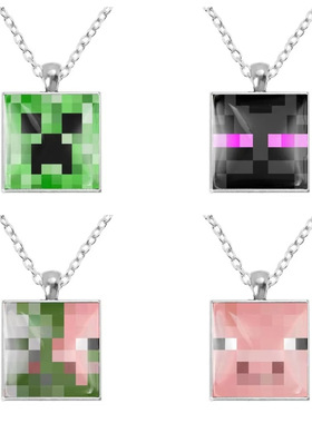 趣味像素块主题爱心项链饰品女卡通图案我的世界方形吊坠毛衣链