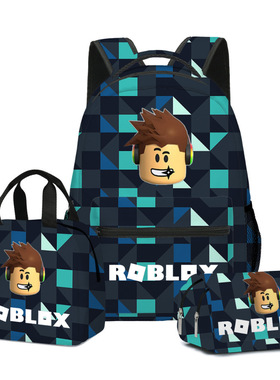 新品ROBLOX虚拟世界女中小学生书包背包午餐包双层笔袋三件套
