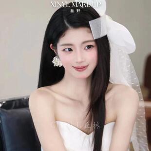 cheli丘林手作原版小众设计感轻奢复古网纱飘带侧边大蝴蝶结