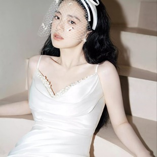 cheli丘林原创正品手作复古新娘法式氛围感网纱遮面蝴蝶结发箍