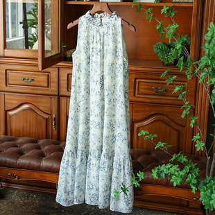 小众高端~设计师款水果印花荷叶边真丝连衣裙优雅气质桑蚕丝长裙