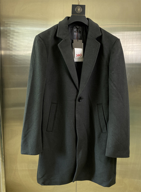 专柜54码商务风35%羊毛西装领中长款毛呢大衣男冬季黑色外套D103