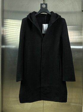 专柜50码商务休闲连帽毛呢大衣男冬中长款黑色西装领保暖外套c78