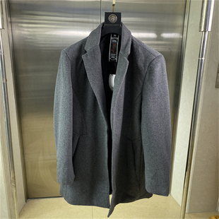 灰色修身 专柜3XL 中长款 领毛呢大衣男冬季 保暖外套C26 商务风西装