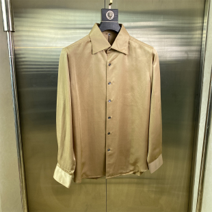 男休闲百搭商务卡其色衬衣青年J78 衬衫 专柜50码 轻奢风翻领长袖