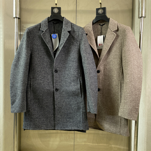 英伦风羊毛90% 领大衣男冬季 D51修身 保暖外套 商务绅士细格西装