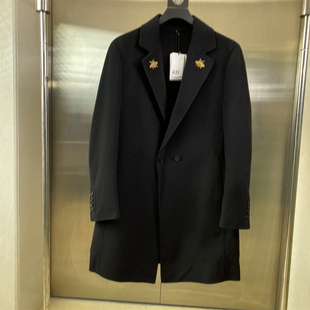 专柜价9890羊毛100~牌子毛呢西装领大衣男D71冬款商务单排扣外套