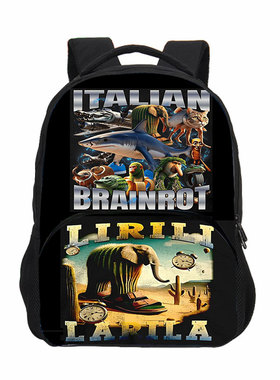 新品Italian Brainrot印花双肩背包Al意大利脑洞鲨鱼学生前袋书包