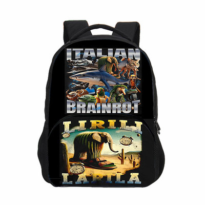 新品Italian Brainrot印花双肩背包Al意大利脑洞鲨鱼学生前袋书包