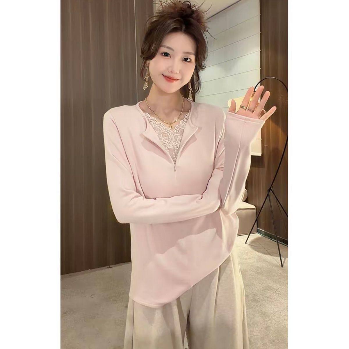 叽咕大码假两件大领口宽松显瘦纯色垂感舒适秋季设计感小众T恤