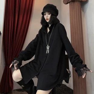加绒韩范中长款加大码设计感小众白衬衫女秋冬bf遮肚休闲洋气衬衣