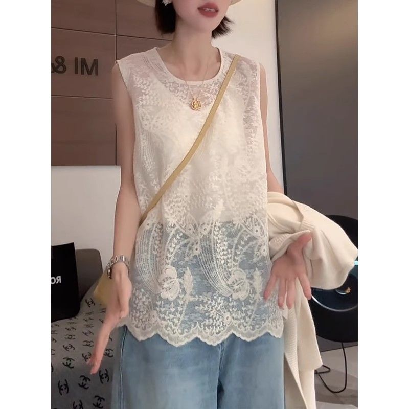 新中式国风吊带背心女夏季新款宽松蕾丝镂空打底衫高级感叠穿上衣
