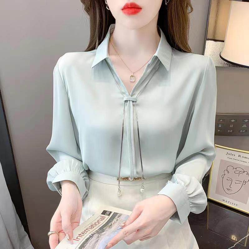 法式雪纺设计感长袖衬衫上衣女士夏季2025年新款职业打底衫衬衣春