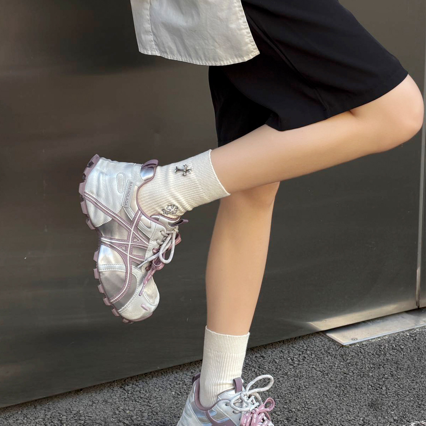 女休闲老爹鞋欧美丝绸皮网松糕底