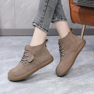 嘉俪多女鞋欧美马丁短靴磨砂皮平底春冬皮里系带圆头2025新款时尚