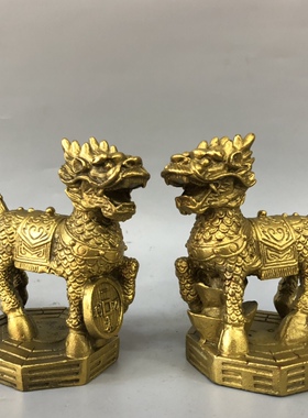 八卦风水纯铜麒麟摆件包邮