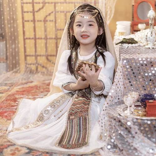 新款民族丝路明珠小女童汉服西域公主连衣裙中国古风异域风情套装
