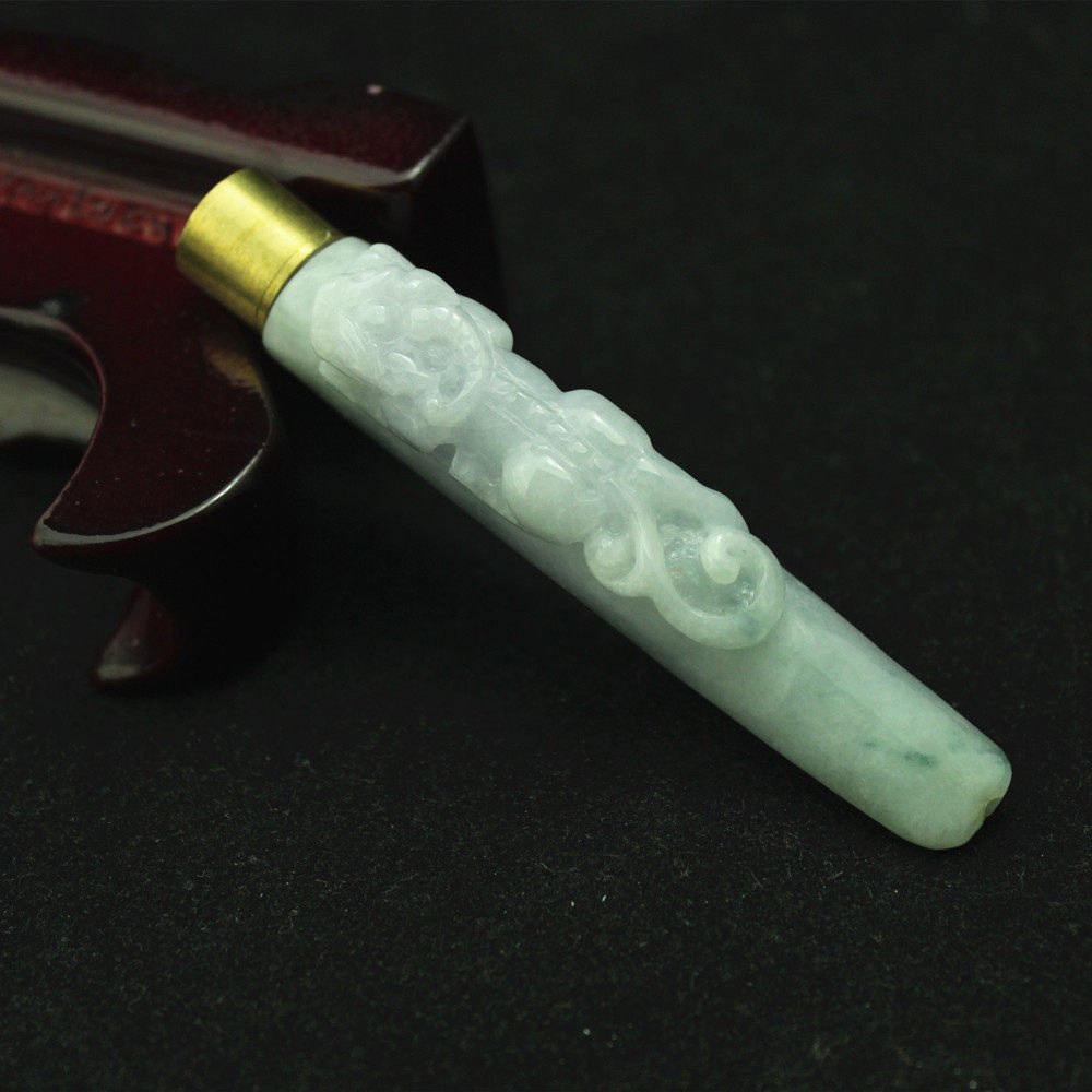 特价 缅甸天然翡翠A货玉器 糯种紫罗兰飘花草龙螭龙烟嘴滤嘴 包邮