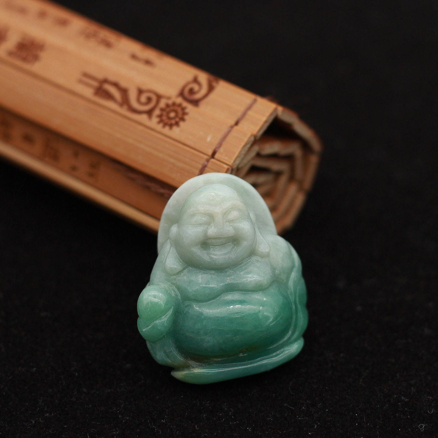 缅甸天然A货翡翠玉器 糯种飘绿弥勒佛大笑佛佛公玉佛吊坠 包邮