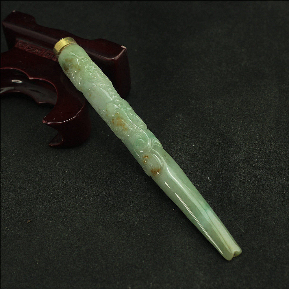 特价 天然缅甸翡翠a货玉器 糯种油青飘花招财貔貅烟嘴带滤嘴 包邮