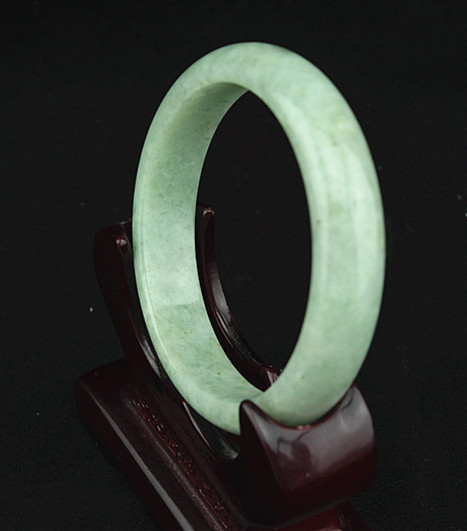 58mm 缅甸a货翡翠玉器 糯种飘绿花青手镯 翡翠手镯珠宝 包邮