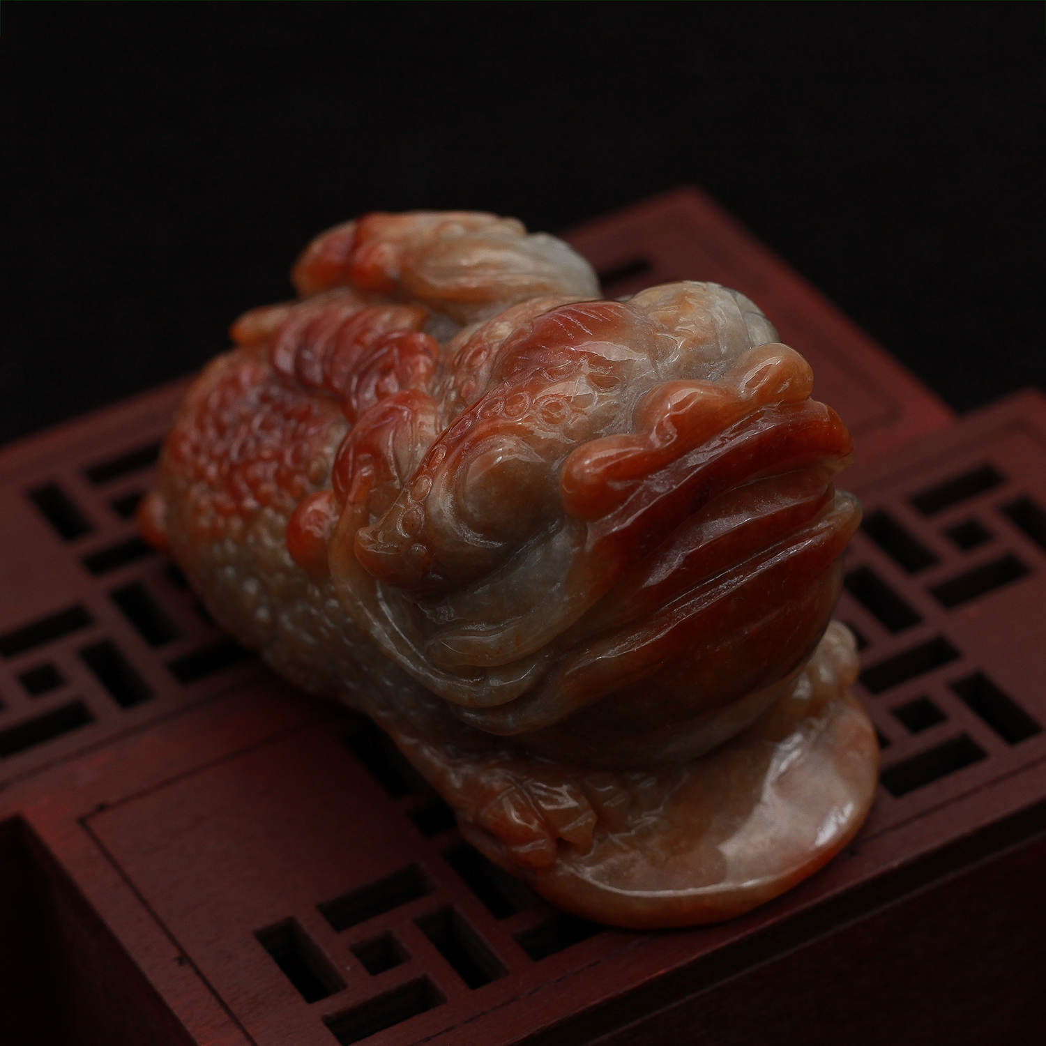 缅甸翡翠A货玉器 老坑糯种红翡三脚蟾招财金蟾小摆件把件 包邮