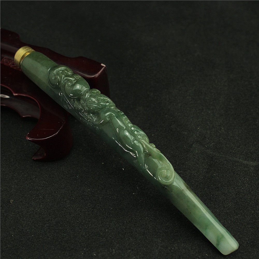 特价 天然缅甸翡翠a货玉器 糯种油青飘花招财貔貅烟嘴带滤嘴 包邮