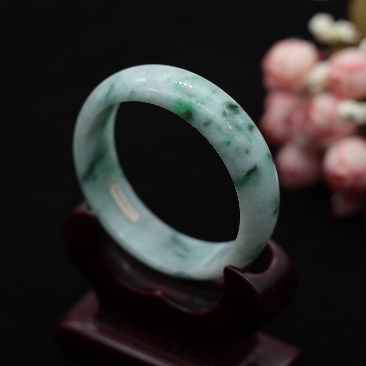 58mm 正品天然翡翠手镯 糯种飘绿飘花 缅甸A货翡翠玉石镯子 包邮