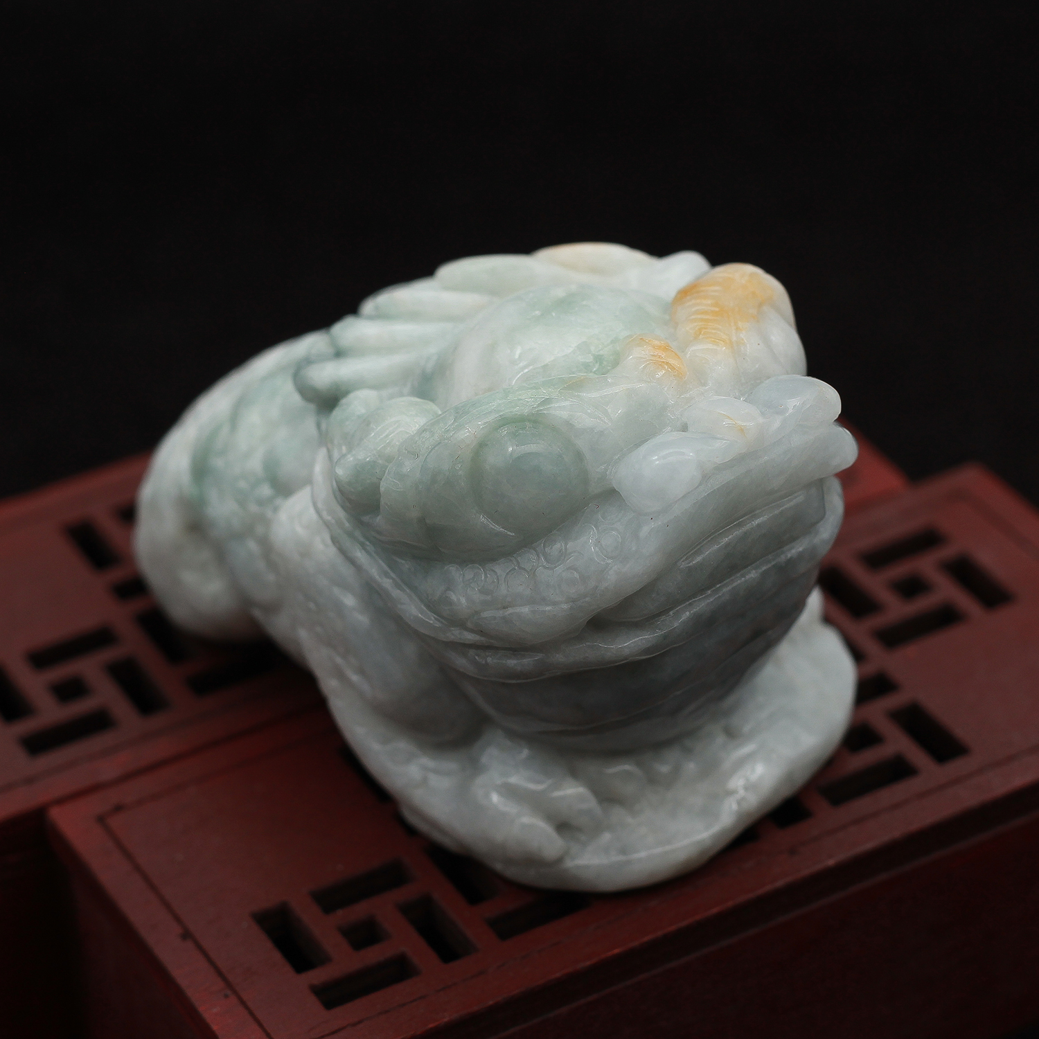 缅甸翡翠A货玉器 糯种白玉飘绿黄翡三脚蟾招财金蟾小摆件把件包邮